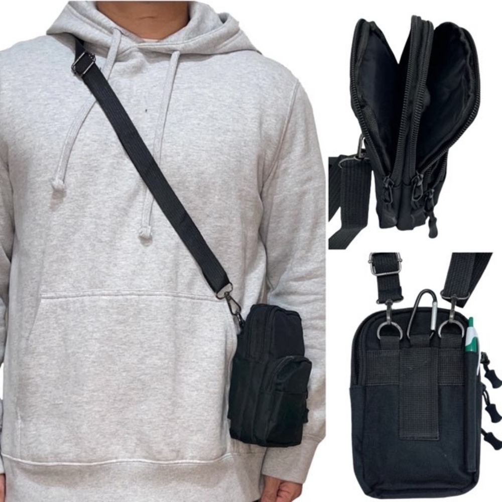 Brand New! Small Handy Black Multipocket Crossbody Pouch For Everyday Use